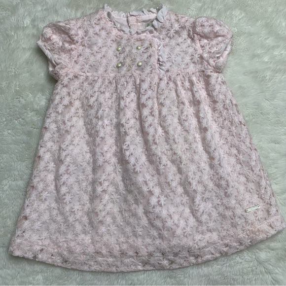 Pili Carrera Baby Girl Pink Lace Short Sleeve Dress 18 Months Mande in Spain - Picture 1 of 13